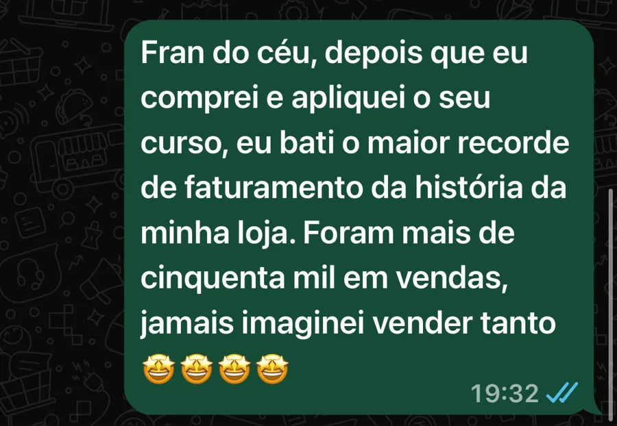 Depoimento de aluna 2 enviado pelo WhatsApp